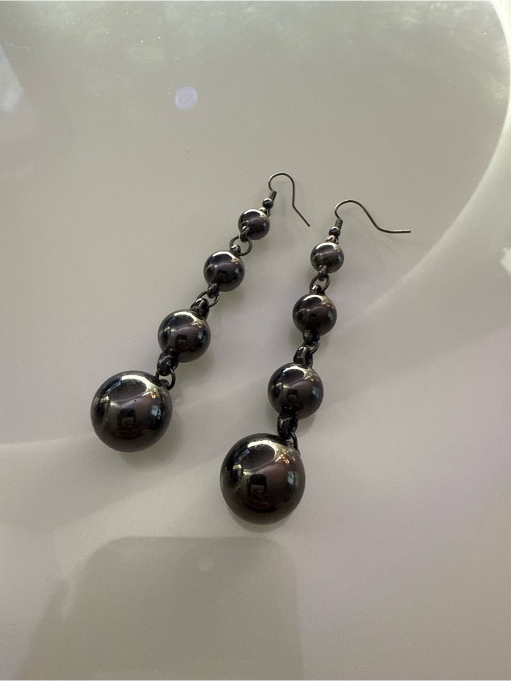 Elegant Black Hematite Drop Bead Dangle Earrings